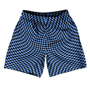 Warped Checkerboard Athletic Running Fitness Exercise Shorts 7" Inseam Shorts Made In USA - Blue Carolina And Black Warped Checkerboard Athletic Running Fitness Exercise Shorts 7" Inseam Shorts Made In USA - Blue Carolina And Black