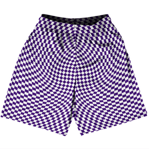 Warped Checkerboard Basketball Practice Shorts Made In USA - Purple Lakers And White Warped Checkerboard Basketball Practice Shorts Made In USA - Purple Lakers And White