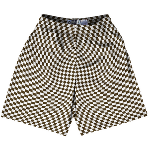 Warped Checkerboard Lacrosse Shorts Made In USA - Brown Dark And White Warped Checkerboard Lacrosse Shorts Made In USA - Brown Dark And White