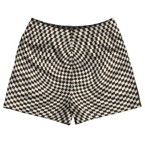 Warped Checkerboard Rugby Shorts Made In USA - Brown Dark And White Warped Checkerboard Rugby Shorts Made In USA - Brown Dark And White