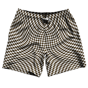 Warped Checkerboard Swim Shorts 7" Made in USA - Brown Dark And White Warped Checkerboard Swim Shorts 7" Made in USA - Brown Dark And White