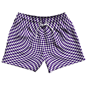 Warped Checkerboard 5" Swim Shorts Made in USA - Purple Lakers And White Warped Checkerboard 5" Swim Shorts Made in USA - Purple Lakers And White