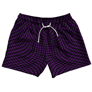 Warped Checkerboard 5" Swim Shorts Made in USA - Purple Medium And Black Warped Checkerboard 5" Swim Shorts Made in USA - Purple Medium And Black