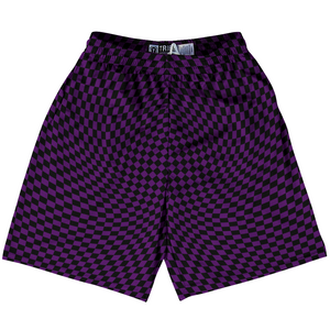 Warped Checkerboard Lacrosse Shorts Made In USA - Purple Medium And Black Warped Checkerboard Lacrosse Shorts Made In USA - Purple Medium And Black