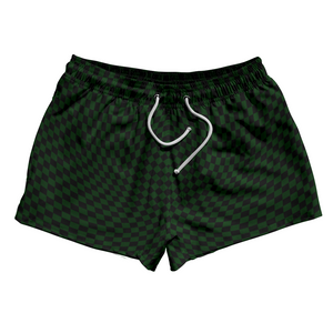 Warped Checkerboard 2.5" Swim Shorts Made in USA - Green Forest And Black Warped Checkerboard 2.5" Swim Shorts Made in USA - Green Forest And Black