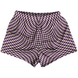 Warped Checkerboard Womens & Girls Sport Shorts End Made In USA - Purple Medium And Vegas Gold Warped Checkerboard Womens & Girls Sport Shorts End Made In USA - Purple Medium And Vegas Gold