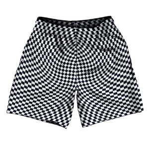 Warped Checkerboard Athletic Running Fitness Exercise Shorts 7" Inseam Shorts Made In USA - Blue Navy Almost Black And White Warped Checkerboard Athletic Running Fitness Exercise Shorts 7" Inseam Shorts Made In USA - Blue Navy Almost Black And White