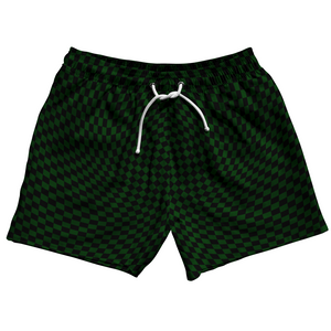 Warped Checkerboard 5" Swim Shorts Made in USA - Green Forest And Black Warped Checkerboard 5" Swim Shorts Made in USA - Green Forest And Black