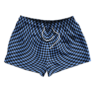 Warped Checkerboard 2.5" Swim Shorts Made in USA - Blue Carolina And Black Warped Checkerboard 2.5" Swim Shorts Made in USA - Blue Carolina And Black