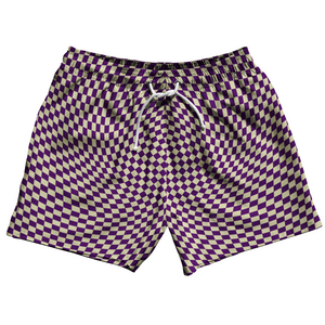 Warped Checkerboard 5" Swim Shorts Made in USA - Purple Medium And Vegas Gold Warped Checkerboard 5" Swim Shorts Made in USA - Purple Medium And Vegas Gold