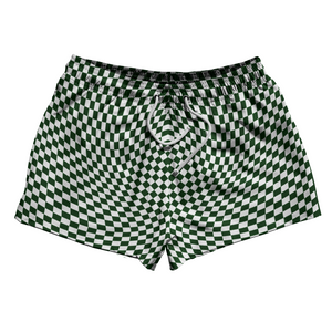 Warped Checkerboard 2.5" Swim Shorts Made in USA - Green Forest And White Warped Checkerboard 2.5" Swim Shorts Made in USA - Green Forest And White