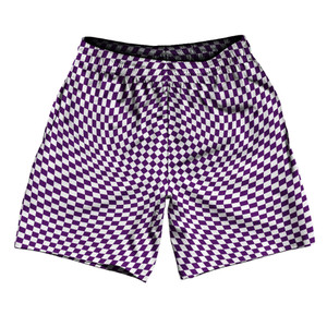 Warped Checkerboard Athletic Running Fitness Exercise Shorts 7" Inseam Shorts Made In USA - Purple Medium And White Warped Checkerboard Athletic Running Fitness Exercise Shorts 7" Inseam Shorts Made In USA - Purple Medium And White