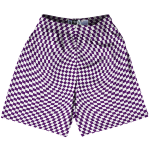 Warped Checkerboard Lacrosse Shorts Made In USA - Purple Medium And White Warped Checkerboard Lacrosse Shorts Made In USA - Purple Medium And White