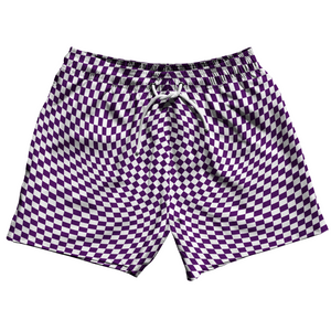 Warped Checkerboard 5" Swim Shorts Made in USA - Purple Medium And White Warped Checkerboard 5" Swim Shorts Made in USA - Purple Medium And White