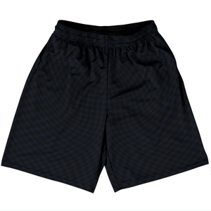 Warped Checkerboard Basketball Practice Shorts Made In USA - Blue Navy Almost Black And Black Warped Checkerboard Basketball Practice Shorts Made In USA - Blue Navy Almost Black And Black