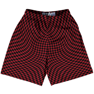Warped Checkerboard Lacrosse Shorts Made In USA - Red Cardinal And Black Warped Checkerboard Lacrosse Shorts Made In USA - Red Cardinal And Black