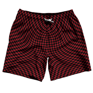 Warped Checkerboard Swim Shorts 7" Made in USA - Red Cardinal And Black Warped Checkerboard Swim Shorts 7" Made in USA - Red Cardinal And Black