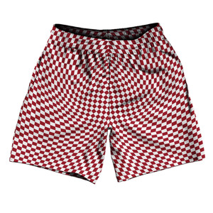 Warped Checkerboard Athletic Running Fitness Exercise Shorts 7" Inseam Shorts Made In USA - Red Cardinal And White Warped Checkerboard Athletic Running Fitness Exercise Shorts 7" Inseam Shorts Made In USA - Red Cardinal And White
