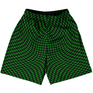 Warped Checkerboard Basketball Practice Shorts Made In USA - Green Kelly And Black Warped Checkerboard Basketball Practice Shorts Made In USA - Green Kelly And Black