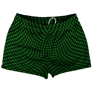 Warped Checkerboard Shorty Short Gym Shorts 2.5" Inseam Made In USA - Green Kelly And Black Warped Checkerboard Shorty Short Gym Shorts 2.5" Inseam Made In USA - Green Kelly And Black
