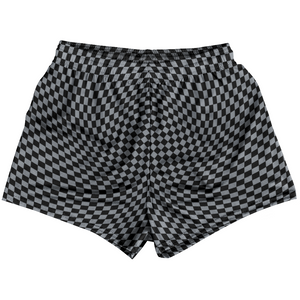 Warped Checkerboard Womens & Girls Sport Shorts End Made In USA - Grey Dark And Black