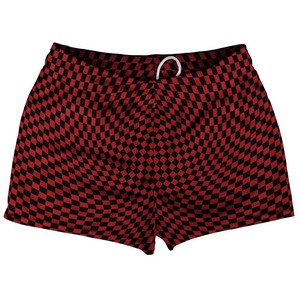 Warped Checkerboard Shorty Short Gym Shorts 2.5" Inseam Made In USA - Red Dark And Black