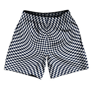 Warped Checkerboard Athletic Running Fitness Exercise Shorts 7" Inseam Shorts Made In USA - Blue Navy And White Warped Checkerboard Athletic Running Fitness Exercise Shorts 7" Inseam Shorts Made In USA - Blue Navy And White