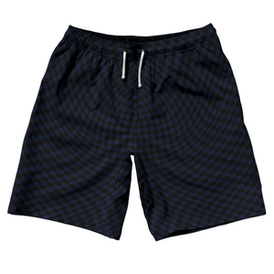 Warped Checkerboard 10" Swim Shorts Made in USA - Blue Navy And Black Warped Checkerboard 10" Swim Shorts Made in USA - Blue Navy And Black