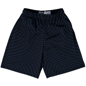 Warped Checkerboard Lacrosse Shorts Made In USA - Blue Navy And Black Warped Checkerboard Lacrosse Shorts Made In USA - Blue Navy And Black