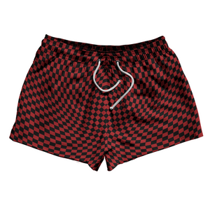 Warped Checkerboard 2.5" Swim Shorts Made in USA - Red Dark And Black Warped Checkerboard 2.5" Swim Shorts Made in USA - Red Dark And Black