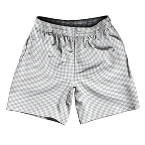 Warped Checkerboard Athletic Running Fitness Exercise Shorts 7" Inseam Shorts Made In USA - Grey Medium And White Warped Checkerboard Athletic Running Fitness Exercise Shorts 7" Inseam Shorts Made In USA - Grey Medium And White