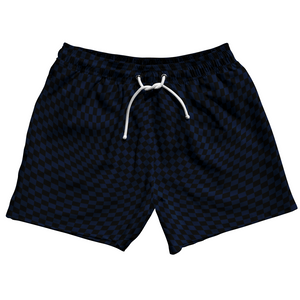 Warped Checkerboard 5" Swim Shorts Made in USA - Blue Navy And Black Warped Checkerboard 5" Swim Shorts Made in USA - Blue Navy And Black