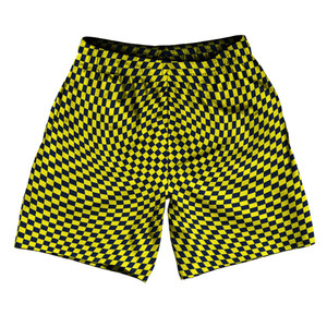 Warped Checkerboard Athletic Running Fitness Exercise Shorts 7" Inseam Shorts Made In USA - Blue Navy And Yellow Bright Warped Checkerboard Athletic Running Fitness Exercise Shorts 7" Inseam Shorts Made In USA - Blue Navy And Yellow Bright