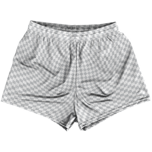 Warped Checkerboard Womens & Girls Sport Shorts End Made In USA - Grey Medium And White Warped Checkerboard Womens & Girls Sport Shorts End Made In USA - Grey Medium And White