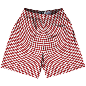 Warped Checkerboard Lacrosse Shorts Made In USA - Red Dark And White Warped Checkerboard Lacrosse Shorts Made In USA - Red Dark And White