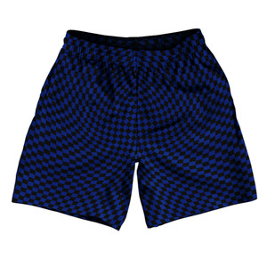 Warped Checkerboard Athletic Running Fitness Exercise Shorts 7" Inseam Shorts Made In USA - Blue Royal And Black Warped Checkerboard Athletic Running Fitness Exercise Shorts 7" Inseam Shorts Made In USA - Blue Royal And Black