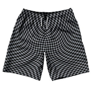 Warped Checkerboard 10" Swim Shorts Made in USA - Grey Dark And Black Warped Checkerboard 10" Swim Shorts Made in USA - Grey Dark And Black