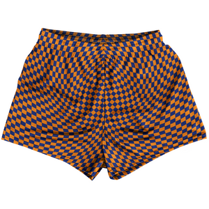 Warped Checkerboard Womens & Girls Sport Shorts End Made In USA - Blue Royal And Tennessee Orange Warped Checkerboard Womens & Girls Sport Shorts End Made In USA - Blue Royal And Tennessee Orange