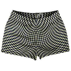 Warped Checkerboard Shorty Short Gym Shorts 2.5" Inseam Made In USA - Blue Navy And Vegas Gold Warped Checkerboard Shorty Short Gym Shorts 2.5" Inseam Made In USA - Blue Navy And Vegas Gold