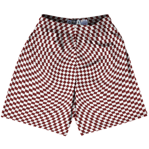 Warped Checkerboard Lacrosse Shorts Made In USA - Red Maroon And White Warped Checkerboard Lacrosse Shorts Made In USA - Red Maroon And White