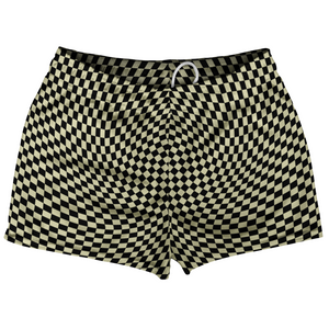 Warped Checkerboard Shorty Short Gym Shorts 2.5" Inseam Made In USA - Vegas Gold And Black Warped Checkerboard Shorty Short Gym Shorts 2.5" Inseam Made In USA - Vegas Gold And Black