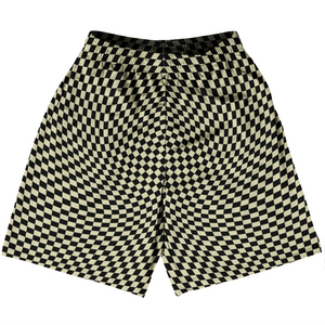 Warped Checkerboard Basketball Practice Shorts Made In USA - Vegas Gold And Black Warped Checkerboard Basketball Practice Shorts Made In USA - Vegas Gold And Black