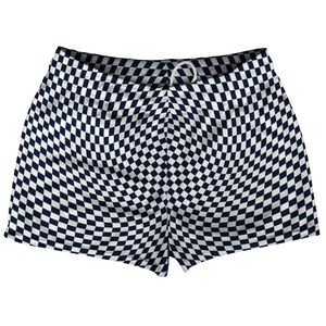 Warped Checkerboard Shorty Short Gym Shorts 2.5" Inseam Made In USA - Blue Navy And White Warped Checkerboard Shorty Short Gym Shorts 2.5" Inseam Made In USA - Blue Navy And White