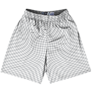 Warped Checkerboard Lacrosse Shorts Made In USA - Grey Medium And White Warped Checkerboard Lacrosse Shorts Made In USA - Grey Medium And White