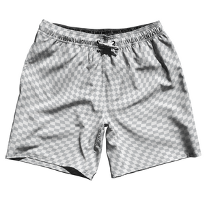 Warped Checkerboard Swim Shorts 7" Made in USA - Grey Medium And White Warped Checkerboard Swim Shorts 7" Made in USA - Grey Medium And White