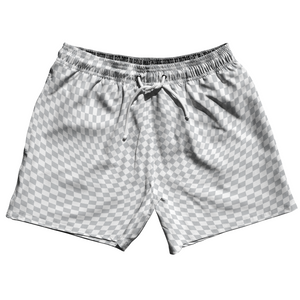 Warped Checkerboard 5" Swim Shorts Made in USA - Grey Medium And White Warped Checkerboard 5" Swim Shorts Made in USA - Grey Medium And White