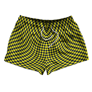 Warped Checkerboard 2.5" Swim Shorts Made in USA - Blue Navy And Yellow Bright Warped Checkerboard 2.5" Swim Shorts Made in USA - Blue Navy And Yellow Bright