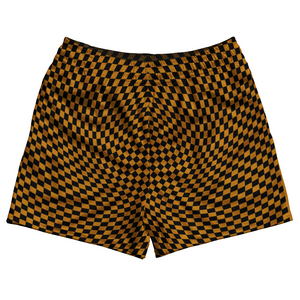 Warped Checkerboard Rugby Shorts Made In USA - Orange Burnt And Black Warped Checkerboard Rugby Shorts Made In USA - Orange Burnt And Black