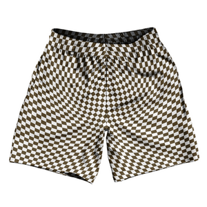 Warped Checkerboard Soccer Shorts Made In USA - Brown Dark And White Warped Checkerboard Soccer Shorts Made In USA - Brown Dark And White