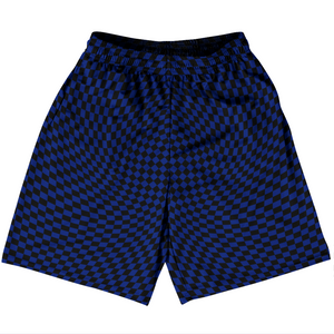 Warped Checkerboard Basketball Practice Shorts Made In USA - Blue Royal And Black Warped Checkerboard Basketball Practice Shorts Made In USA - Blue Royal And Black